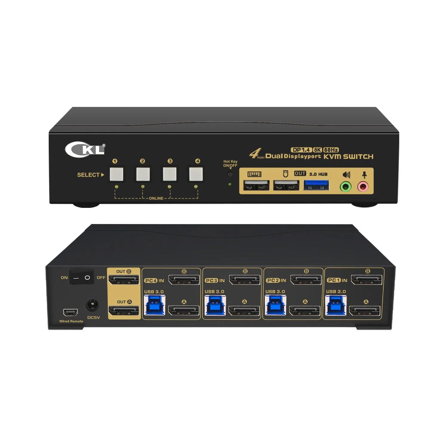 4 Port USB 3.0 KVM Switch Dual Monitor DisplayPort 1.4 8K@30Hz 4K@144Hz for 4 Computers 2 Monitors CKL-642DP-4