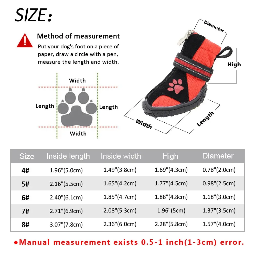 4pcs Pet Dog Shoes - Warm Winter Dog Shoes - Reflective Pet Rain Snow Boots - Non-slip Dog Shoe for Small and Large Dogs