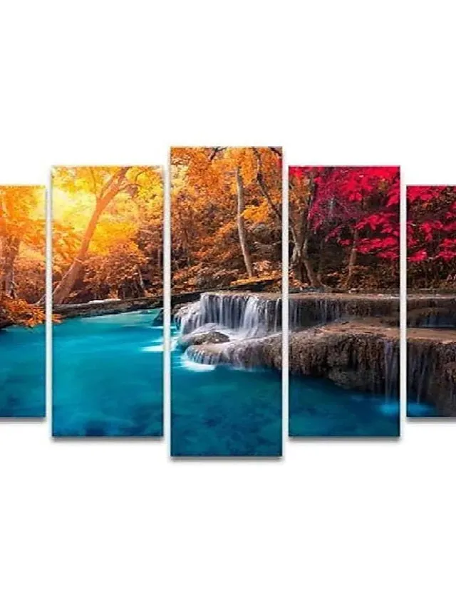 5 Panels Landscape Prints Posters/Picture Beach Blue Sea Sunset Modern Wall Art Wall Hanging Gift Home Decoration Rolled Canvas No Frame Unframed Unstretched