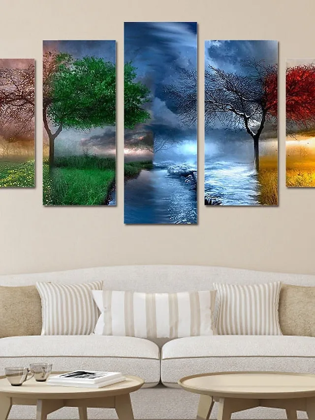 5 Panels Landscape Prints Posters/Picture Beach Blue Sea Sunset Modern Wall Art Wall Hanging Gift Home Decoration Rolled Canvas No Frame Unframed Unstretched