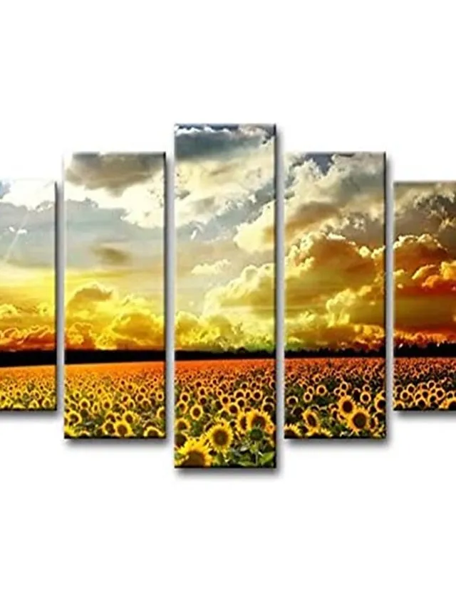 5 Panels Landscape Prints Posters/Picture Beach Blue Sea Sunset Modern Wall Art Wall Hanging Gift Home Decoration Rolled Canvas No Frame Unframed Unstretched