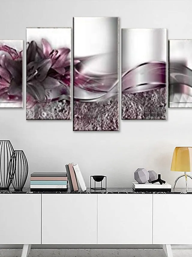 5 Panels Wall Art Canvas Flower Lily Prints Posters Painting Home Decoration Wall Hanging Gift Rolled Canvas No Frame Unframed Unstretched