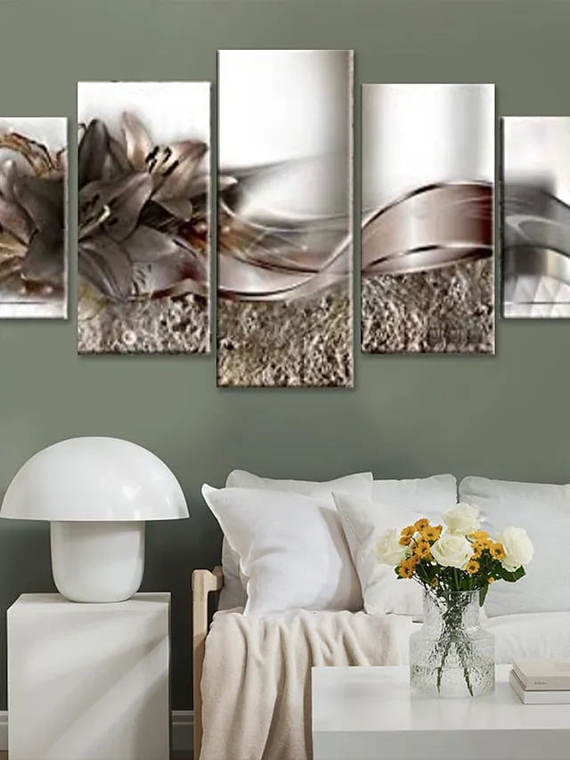 5 Panels Wall Art Canvas Flower Lily Prints Posters Painting Home Decoration Wall Hanging Gift Rolled Canvas No Frame Unframed Unstretched