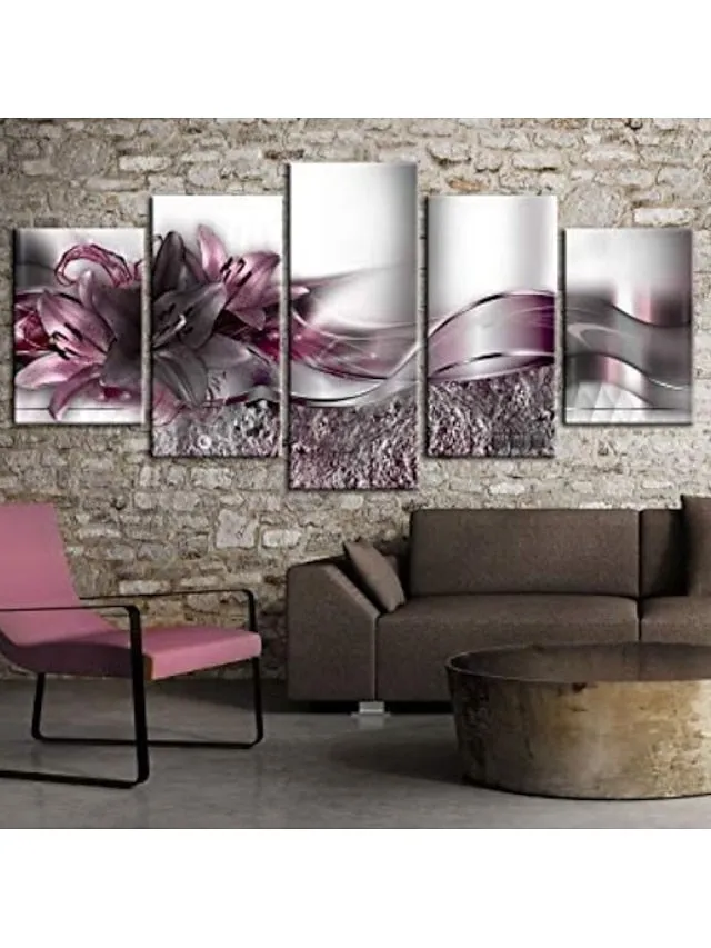 5 Panels Wall Art Canvas Flower Lily Prints Posters Painting Home Decoration Wall Hanging Gift Rolled Canvas No Frame Unframed Unstretched