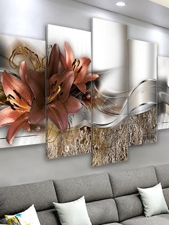 5 Panels Wall Art Canvas Flower Lily Prints Posters Painting Home Decoration Wall Hanging Gift Rolled Canvas No Frame Unframed Unstretched