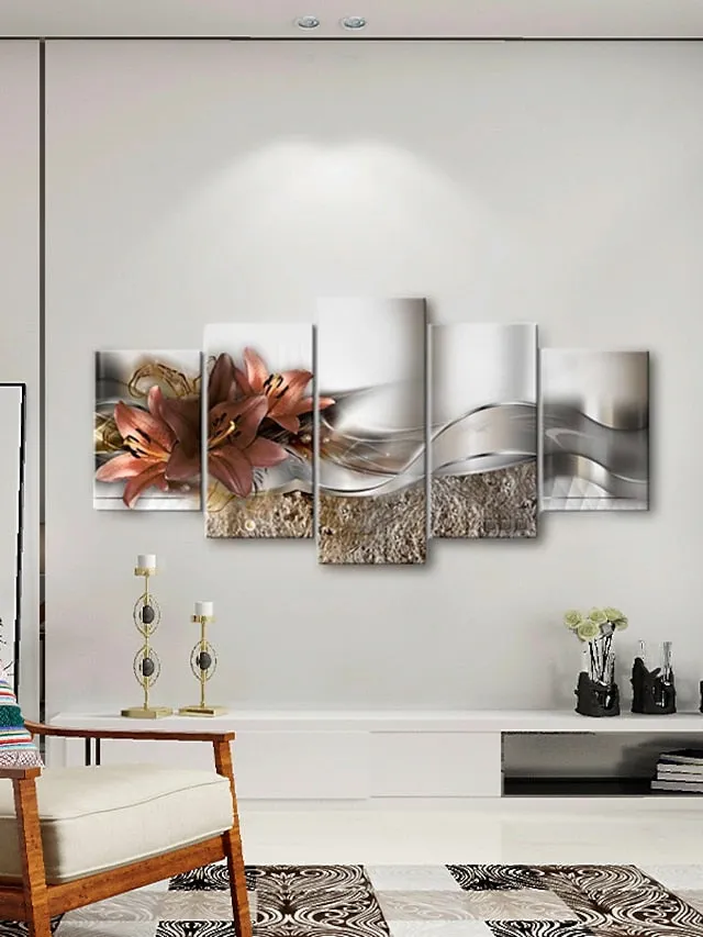 5 Panels Wall Art Canvas Flower Lily Prints Posters Painting Home Decoration Wall Hanging Gift Rolled Canvas No Frame Unframed Unstretched