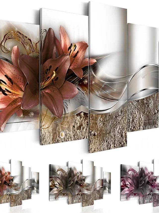 5 Panels Wall Art Canvas Flower Lily Prints Posters Painting Home Decoration Wall Hanging Gift Rolled Canvas No Frame Unframed Unstretched