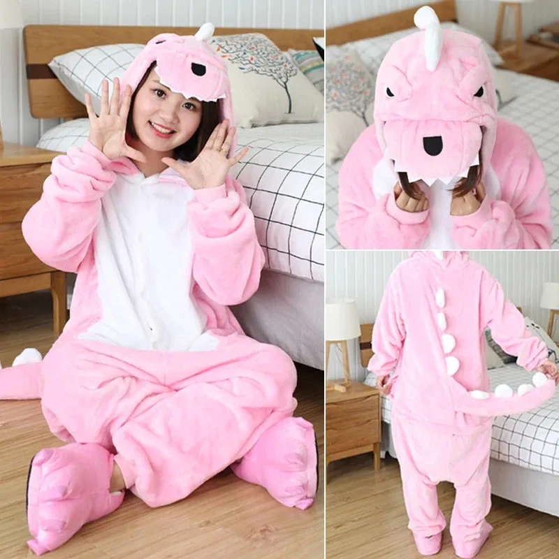 Adults Dinosaur Cartoon Pajamas Animal Onesies Cosplay Costumes Jumpsuit Hooded Sleepwear Halloween One Piece for Performing