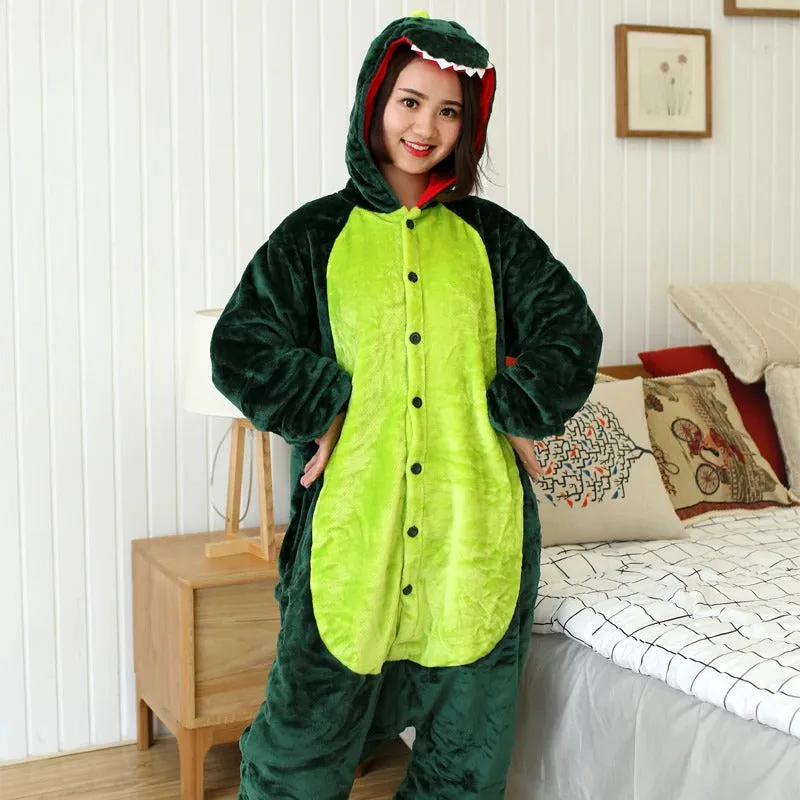 Adults Dinosaur Cartoon Pajamas Animal Onesies Cosplay Costumes Jumpsuit Hooded Sleepwear Halloween One Piece for Performing