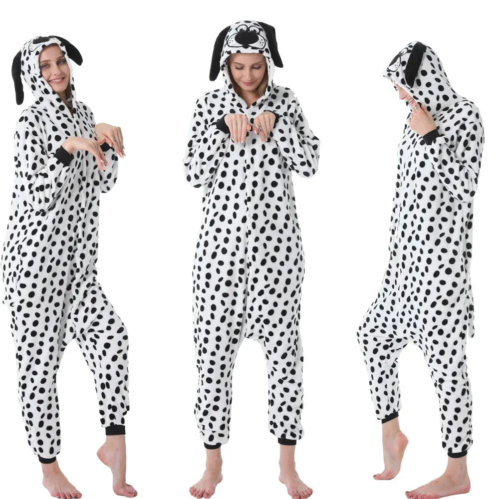 Adults Kigurumi Lion Panda Deer Dalmatians Animal Overall Hooded Jumpsuit with Zipper Women Pajamas One Piece Pijamas Plus Size