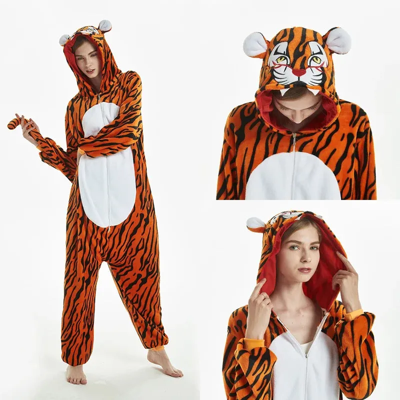 Adults Kigurumi Lion Panda Deer Dalmatians Animal Overall Hooded Jumpsuit with Zipper Women Pajamas One Piece Pijamas Plus Size