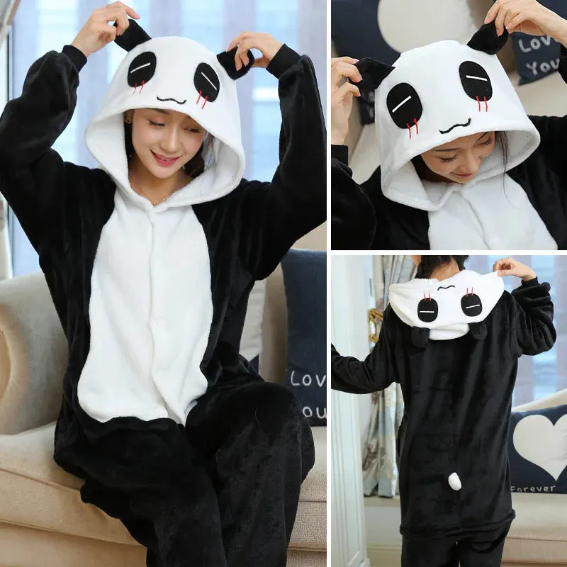 Adults Kigurumi Lion Panda Deer Dalmatians Animal Overall Hooded Jumpsuit with Zipper Women Pajamas One Piece Pijamas Plus Size