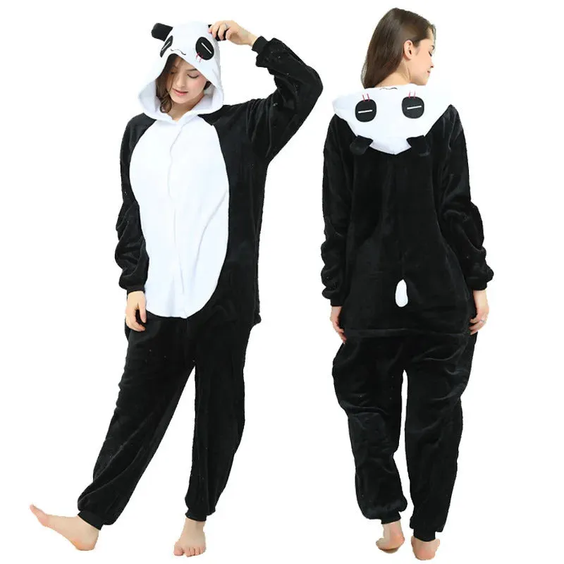 Adults Kigurumi Lion Panda Deer Dalmatians Animal Overall Hooded Jumpsuit with Zipper Women Pajamas One Piece Pijamas Plus Size