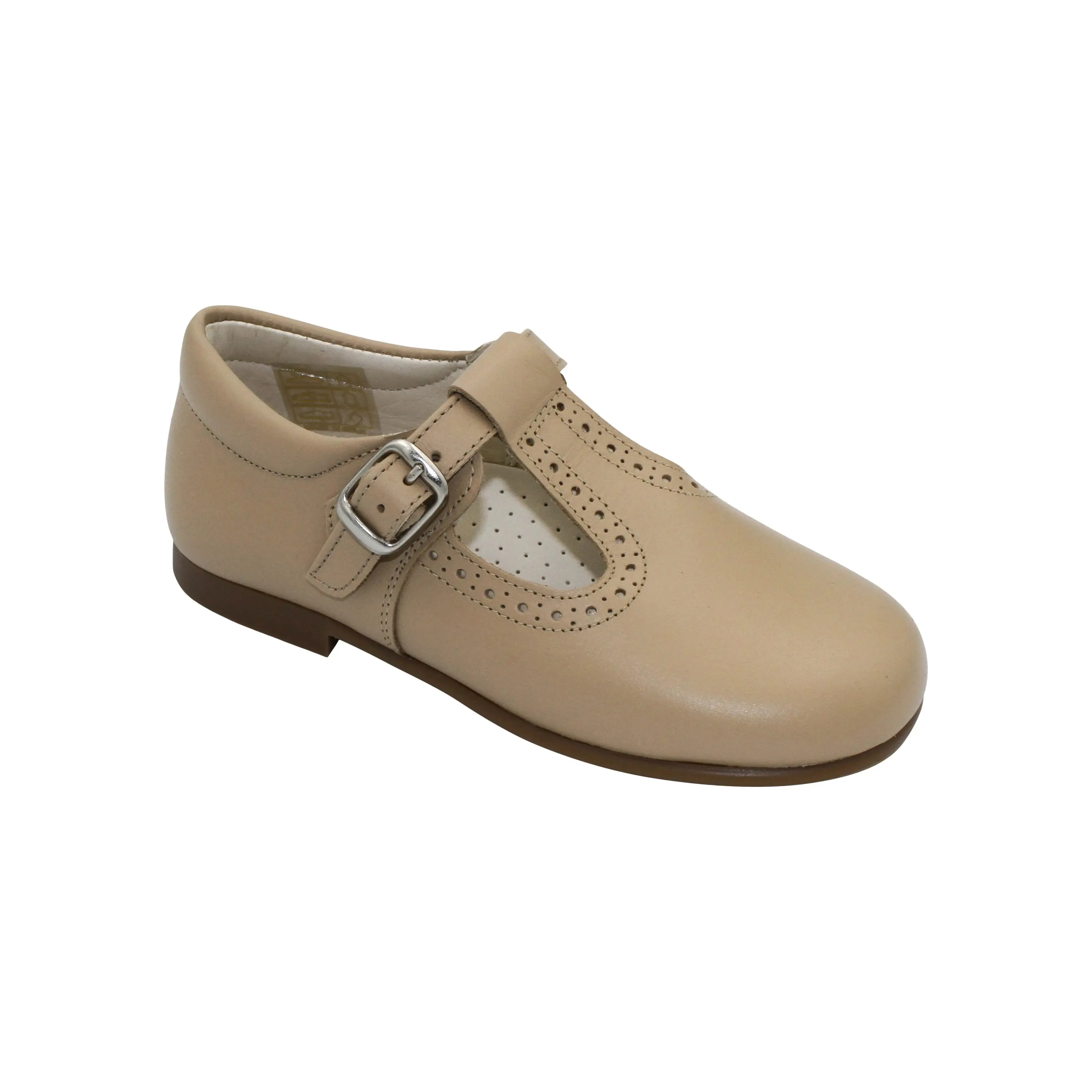 Antonio - Beige Leather T-Bar Shoes