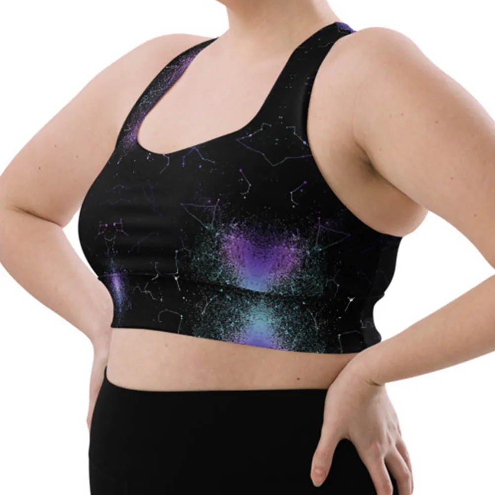 Aurora Longline Sports Bra - High Support Non-see-through Vegan Bra, Mesh Lined Goth Activewear with removable Padding & UPF 50 