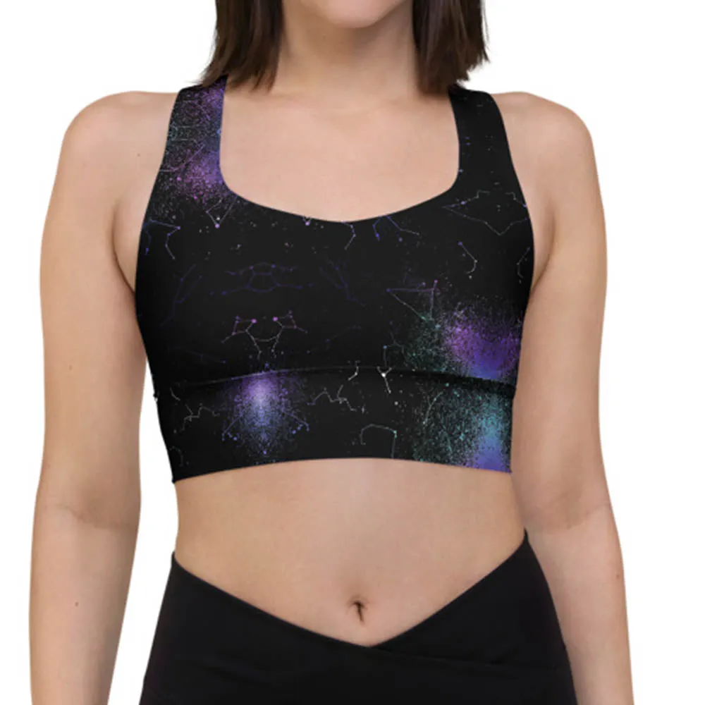 Aurora Longline Sports Bra - High Support Non-see-through Vegan Bra, Mesh Lined Goth Activewear with removable Padding & UPF 50 