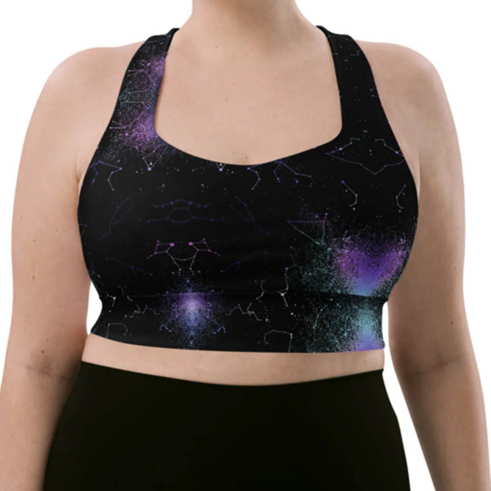 Aurora Longline Sports Bra - High Support Non-see-through Vegan Bra, Mesh Lined Goth Activewear with removable Padding & UPF 50 