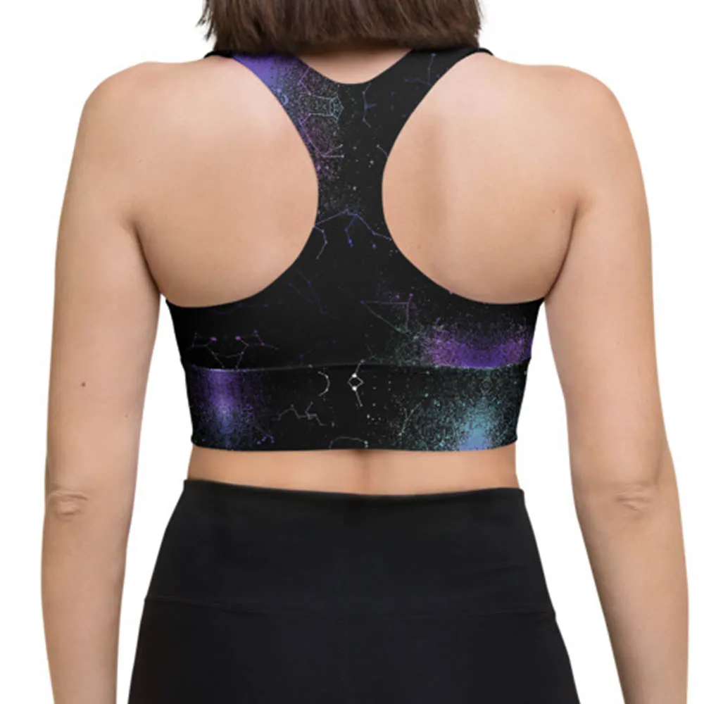 Aurora Longline Sports Bra - High Support Non-see-through Vegan Bra, Mesh Lined Goth Activewear with removable Padding & UPF 50 