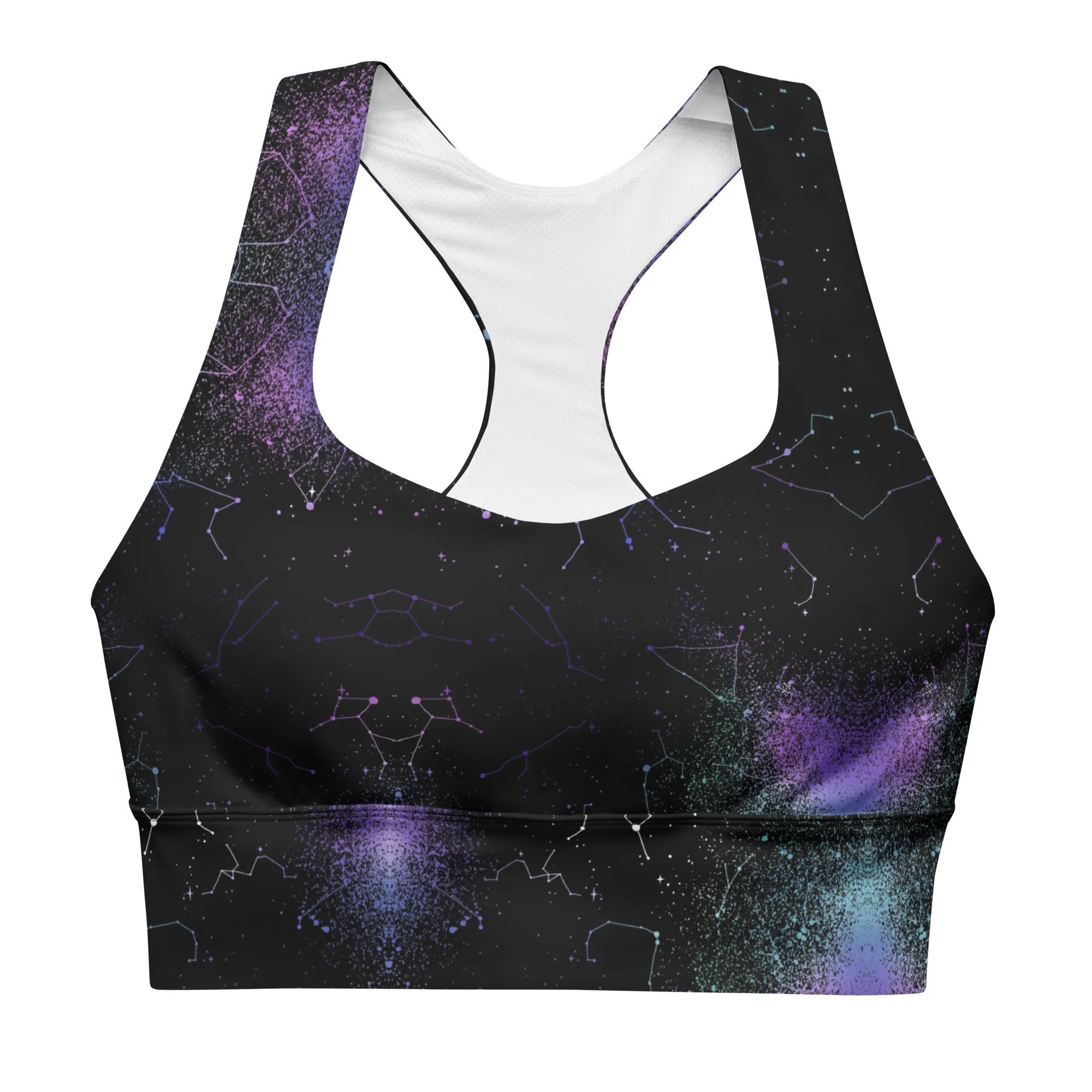 Aurora Longline Sports Bra - High Support Non-see-through Vegan Bra, Mesh Lined Goth Activewear with removable Padding & UPF 50 