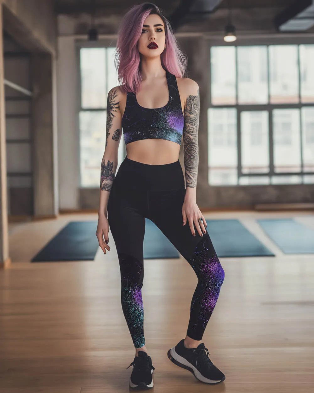 Aurora Longline Sports Bra - High Support Non-see-through Vegan Bra, Mesh Lined Goth Activewear with removable Padding & UPF 50 