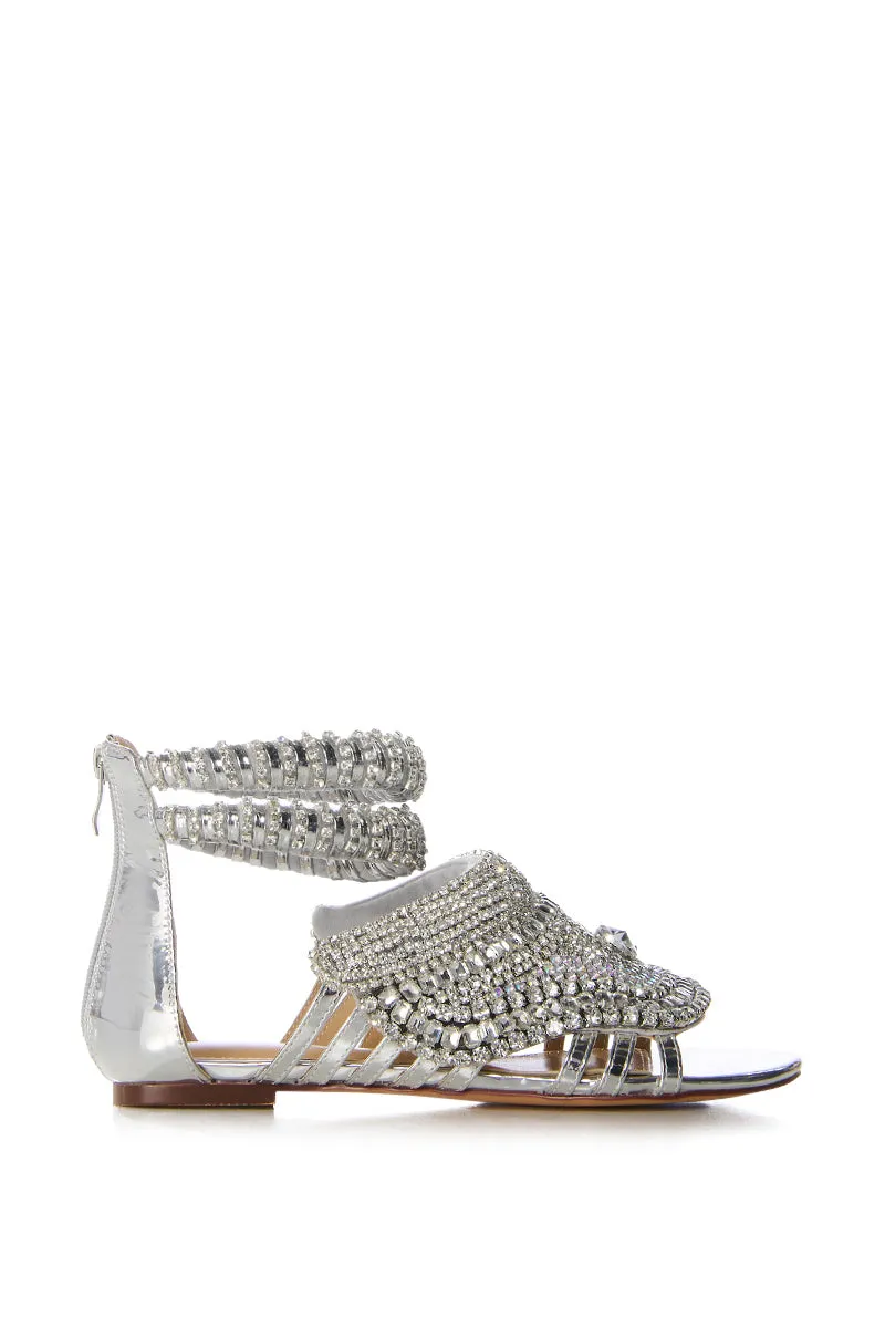 AZALEA WANG GEORGETTI SILVER DIAMOND FLAT SANDAL