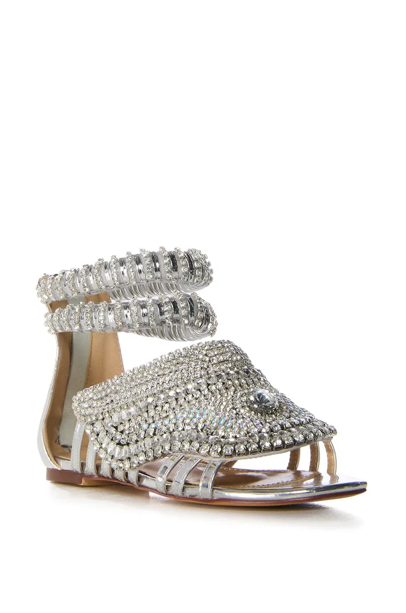 AZALEA WANG GEORGETTI SILVER DIAMOND FLAT SANDAL