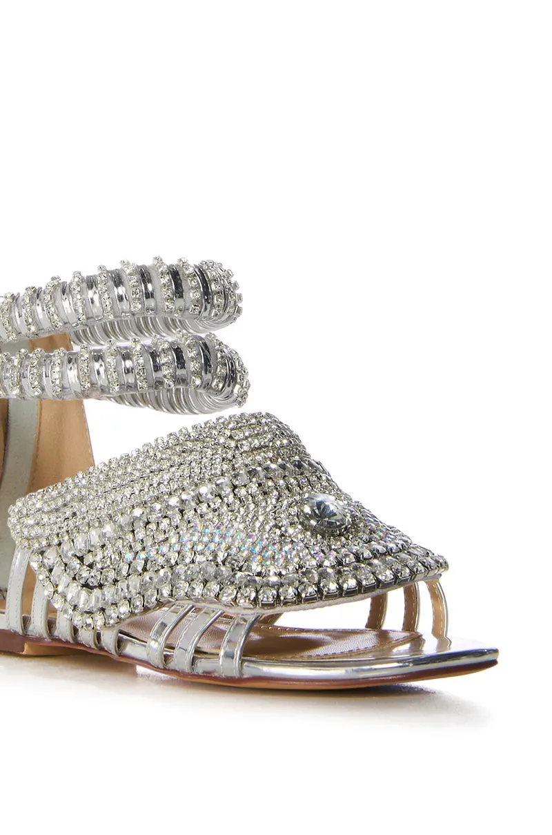 AZALEA WANG GEORGETTI SILVER DIAMOND FLAT SANDAL