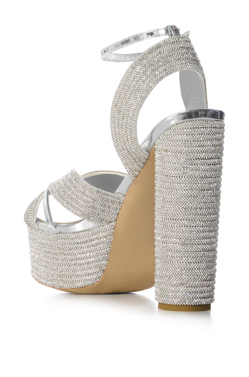 AZALEA WANG HONORE SILVER DIAMOND PLATFORM SANDAL