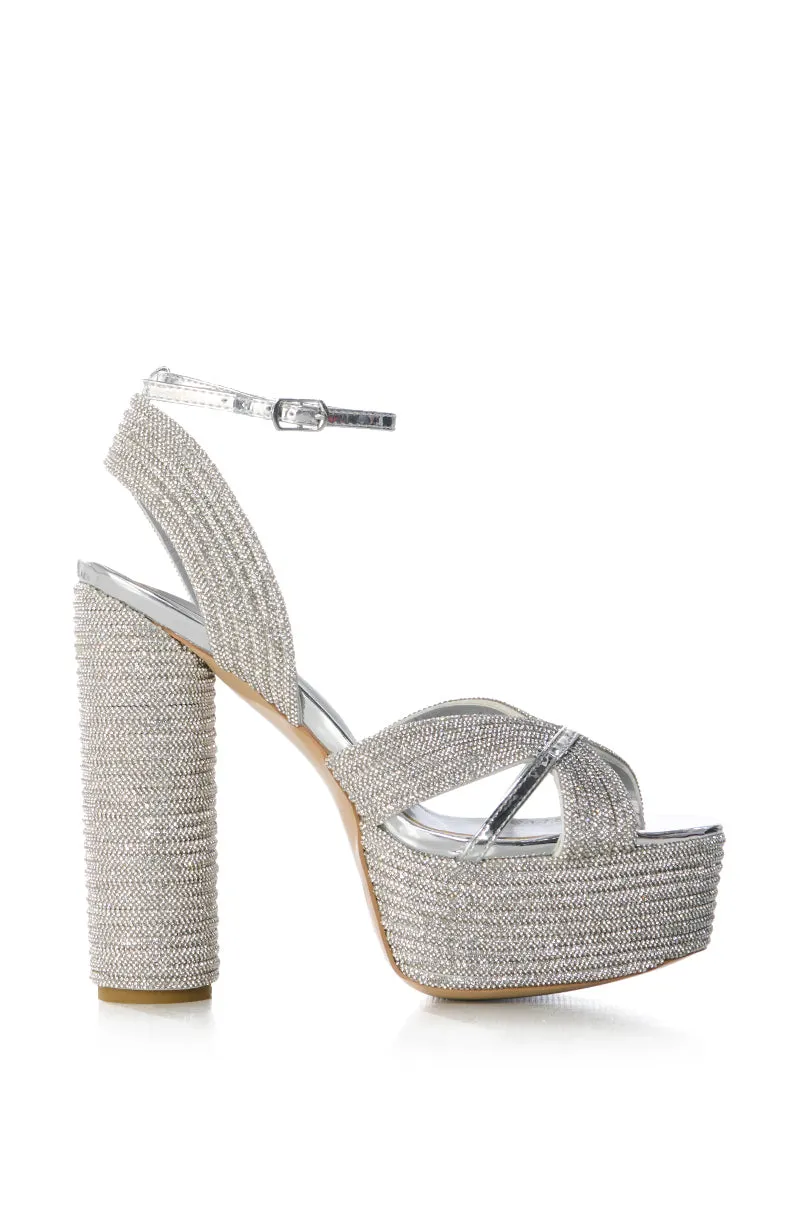 AZALEA WANG HONORE SILVER DIAMOND PLATFORM SANDAL