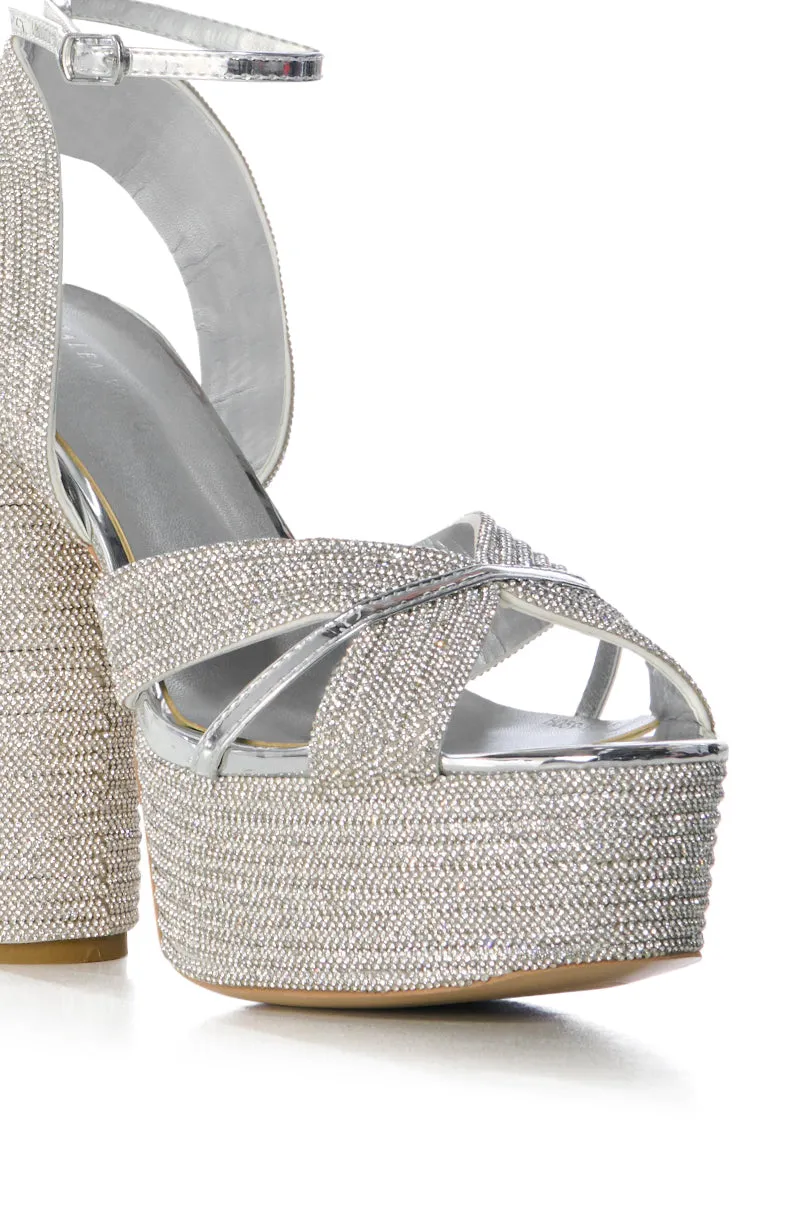 AZALEA WANG HONORE SILVER DIAMOND PLATFORM SANDAL