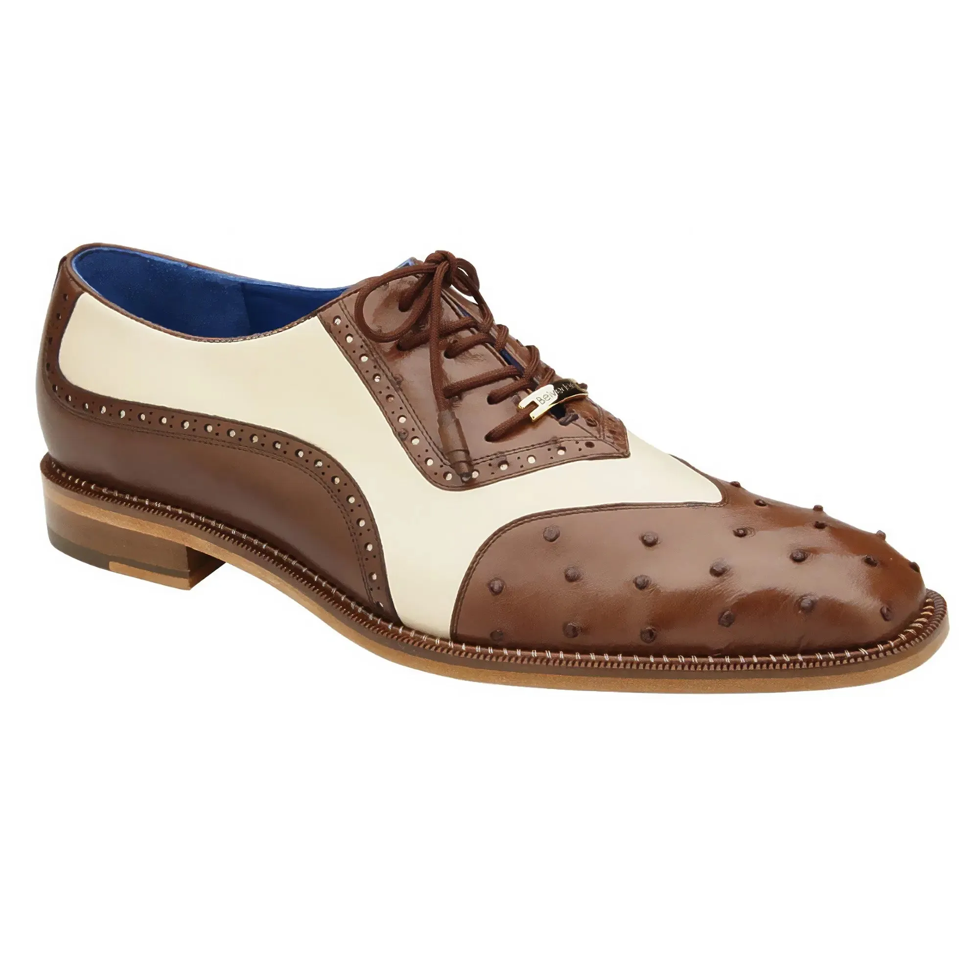 Belvedere Sesto in Brown / Cream Ostrich Quill Oxfords