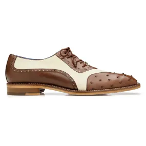 Belvedere Sesto in Brown / Cream Ostrich Quill Oxfords