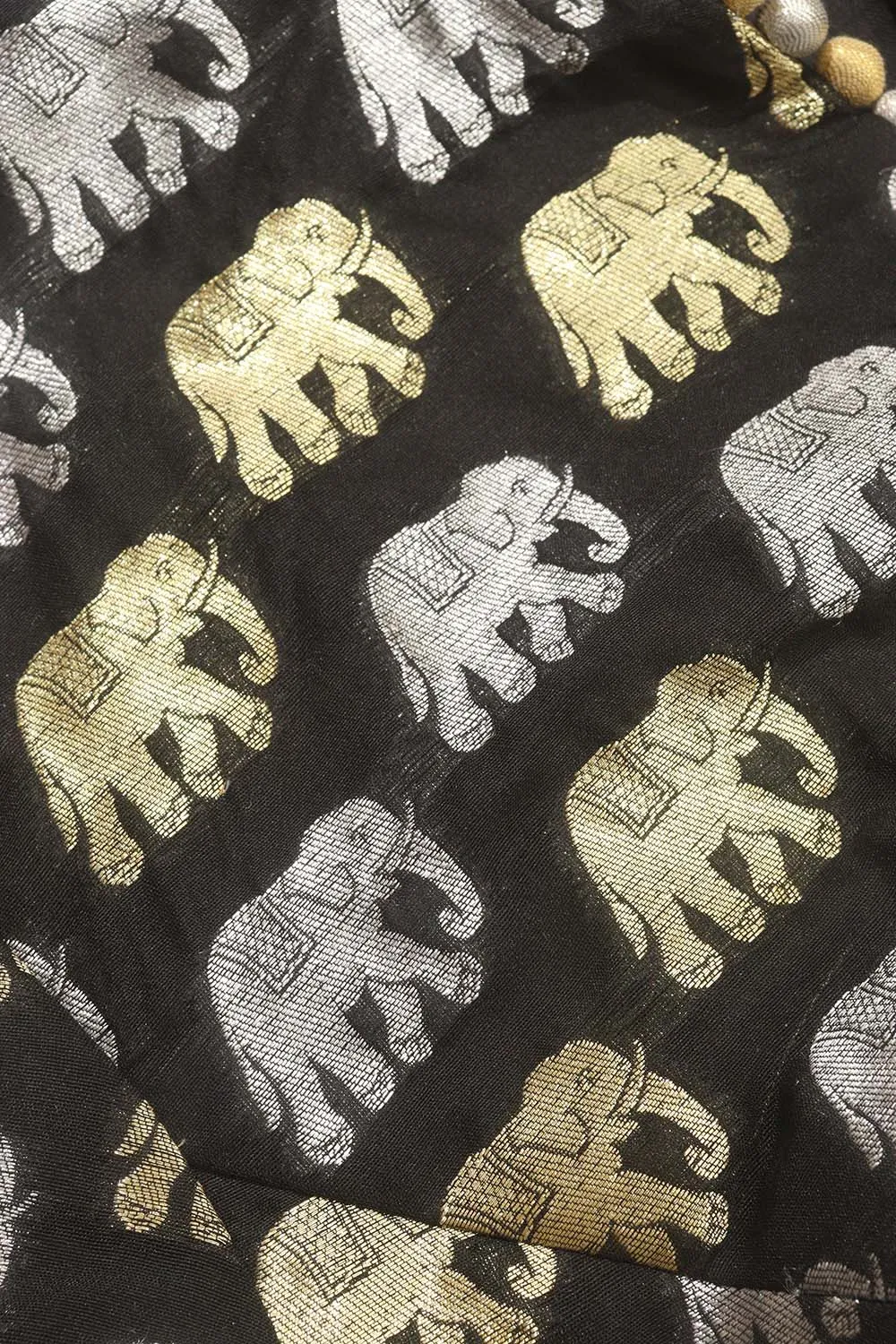 Black Banarasi Silk Potli Botton Padded Sona Roopa Elephant Design Blouse