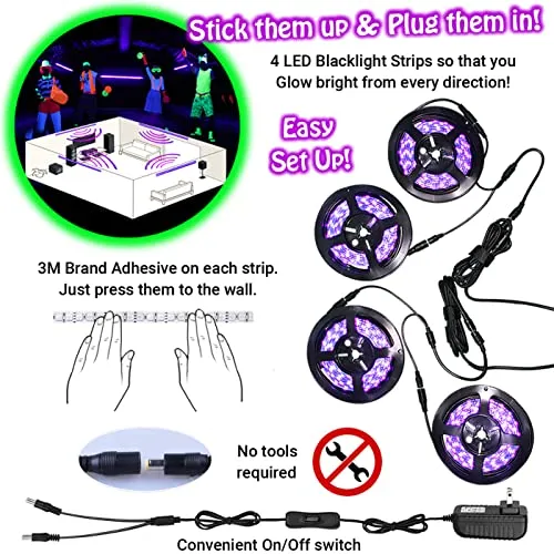 Black Lights for Glow Party 115w Blacklight Led Strip Kit