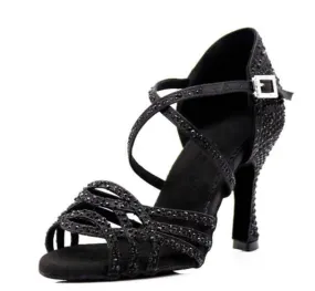 Black Rhinestone Ballroom Dancing Shoes Latin Salsa Performance Dancing Shoes