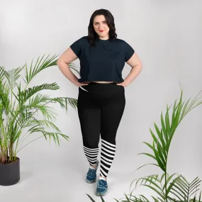 Black Striped Plus Size leggings, Diagonal Stripe Women's Long Tights-Made in USA/EU