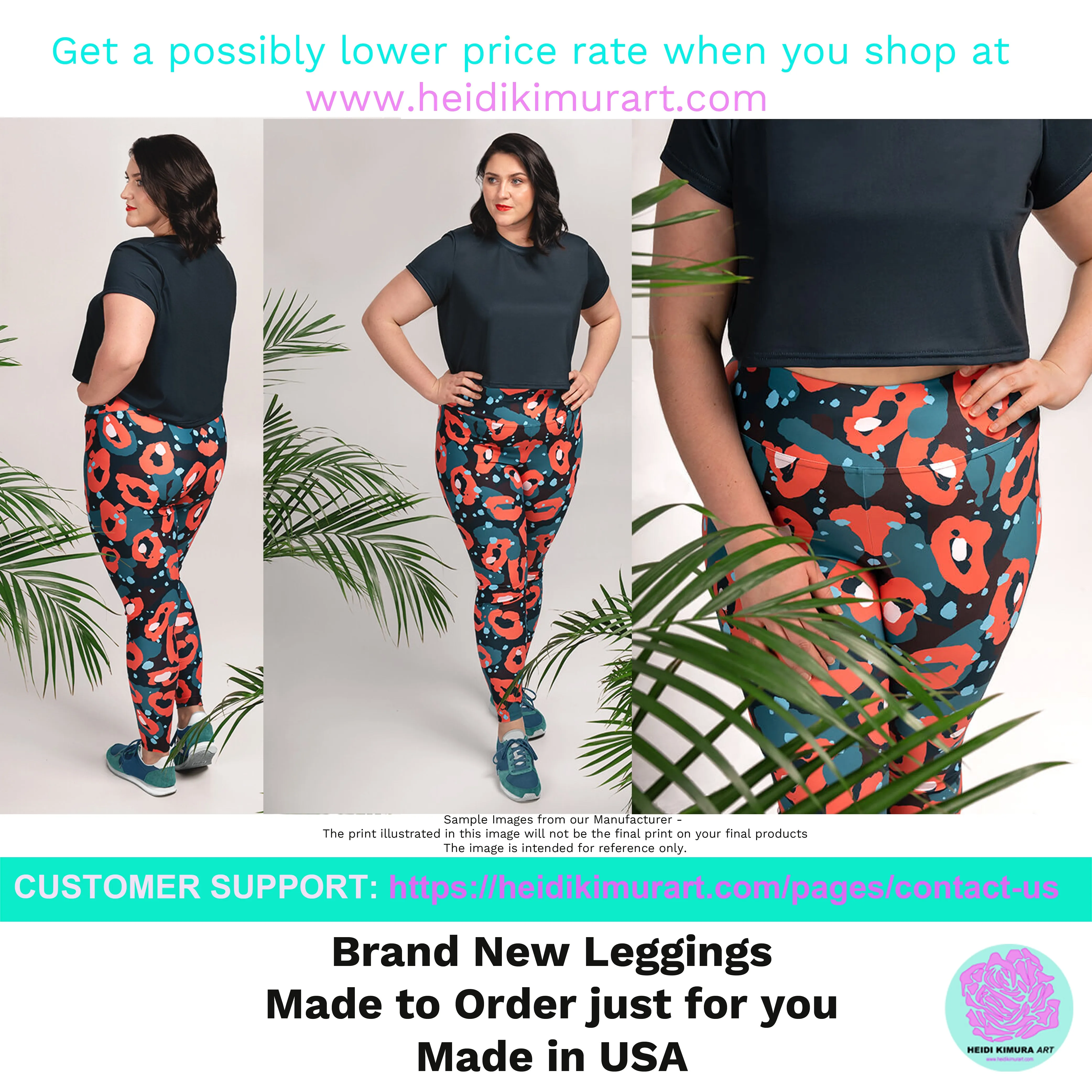 Blue Plus Size Women's Leggings, Abstract Long Yoga Pants For Curvy Women-Made in USA/EU