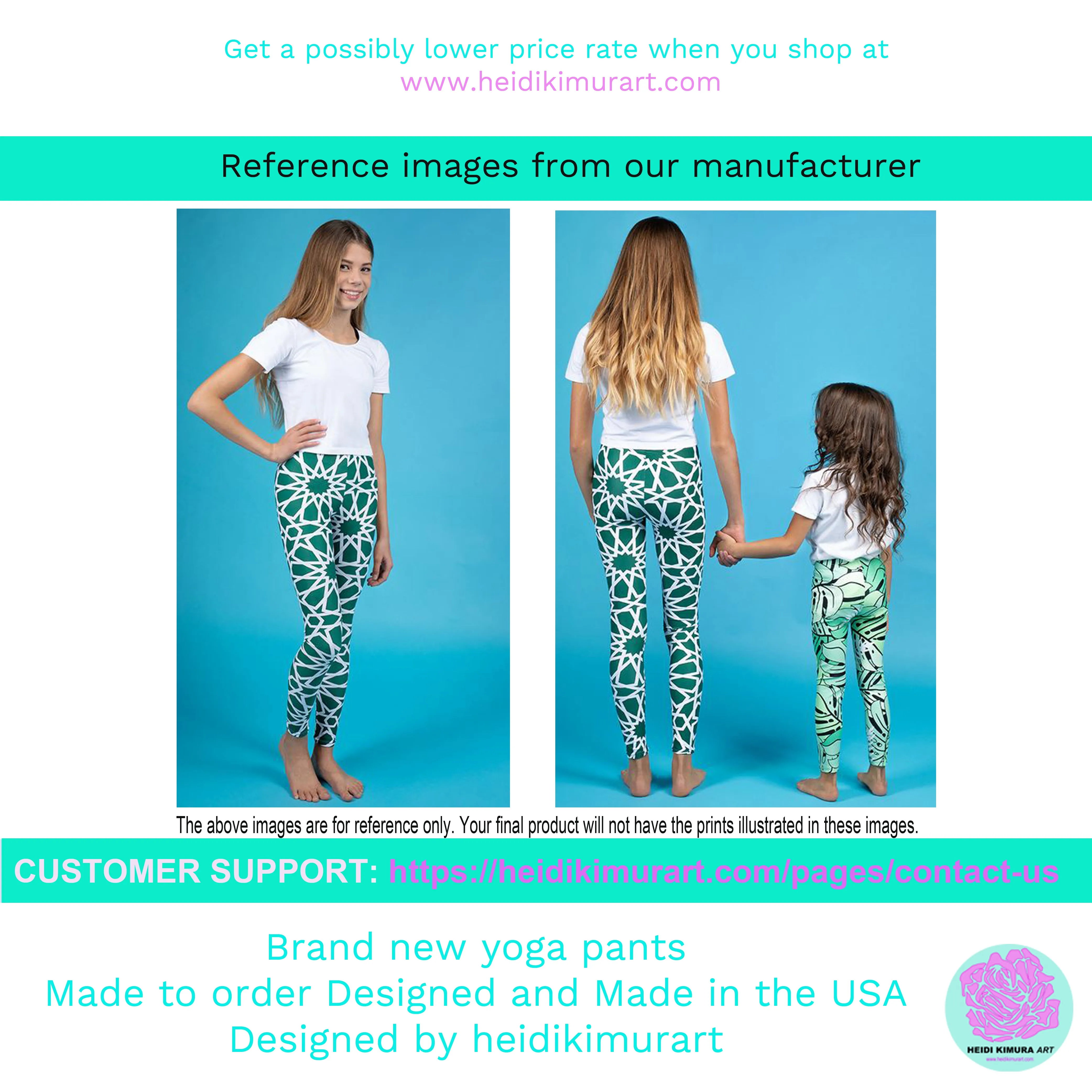 Blue Polka Dots Print Black Premium Youth Leggings Cute Yoga Pants - Made in USA/ EU