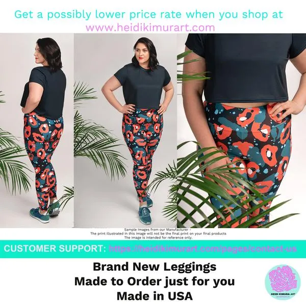 Blue Snake Plus Size Leggings, Best Snake Skin Print Plus Size Leggings For Ladies- Made in USA/EU/MX