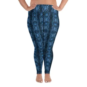 Blue Snake Print Women's Tights, Best Python Skin Print Plus Size Leggings For Ladies - Made in USA/EU/MX