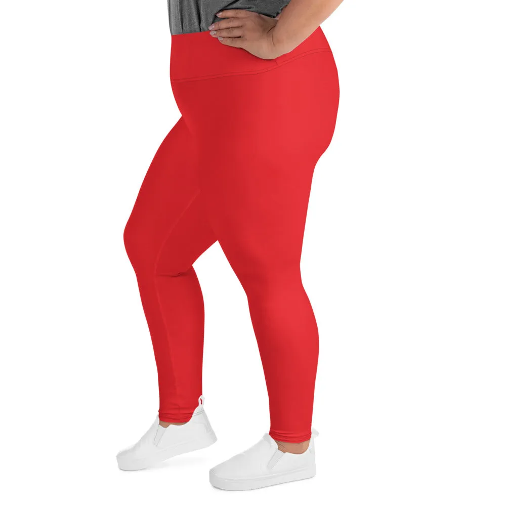 Bright Red Plus Size Leggings, Red Solid Color Women's Yoga Leggings-Made in USA/EU