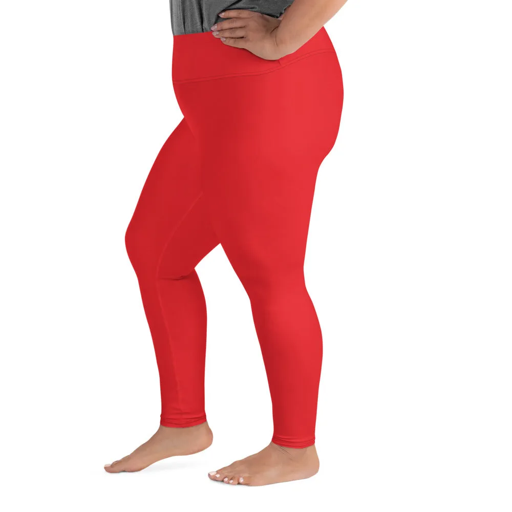 Bright Red Plus Size Leggings, Red Solid Color Women's Yoga Leggings-Made in USA/EU