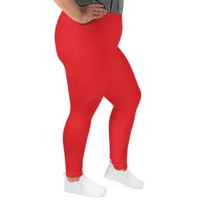 Bright Red Plus Size Leggings, Red Solid Color Women's Yoga Leggings-Made in USA/EU