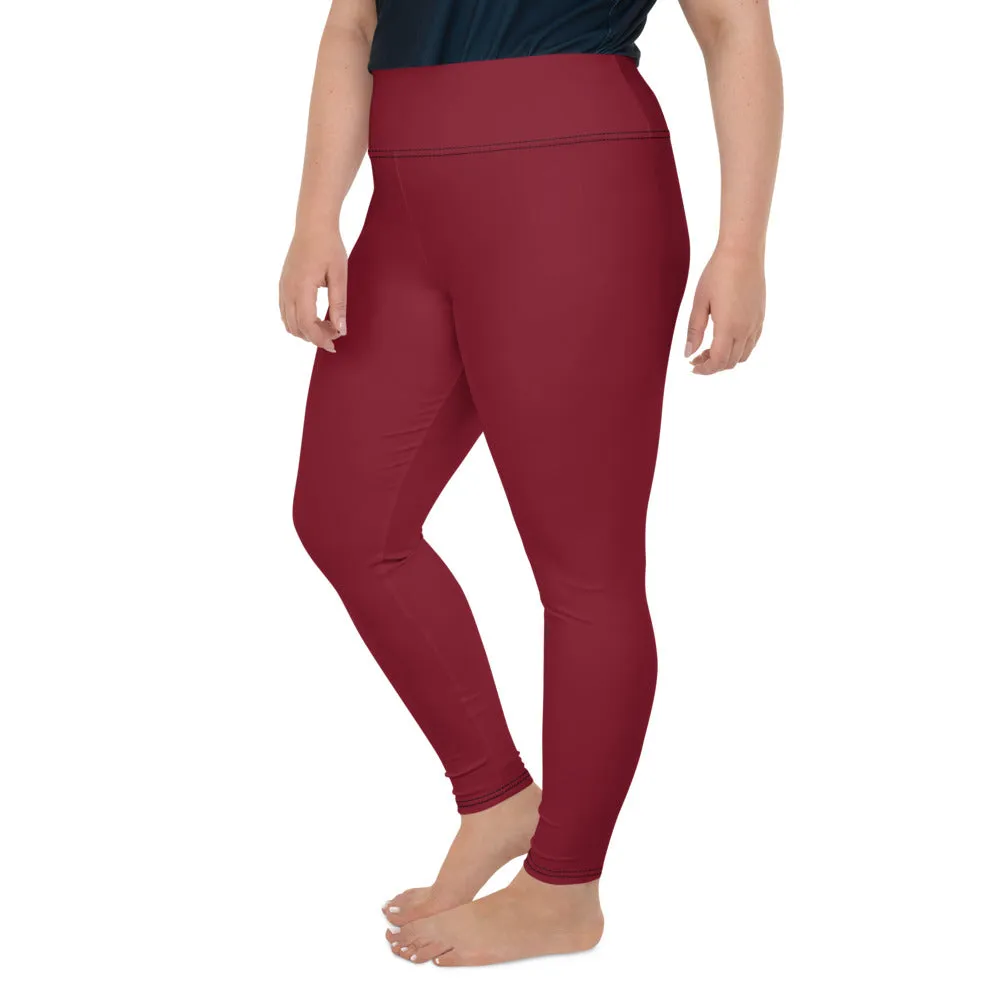 Burgundy Red Women's Tights, Solid Color Print Women's Plus Size Best Quality Leggings-Made in USA/EU