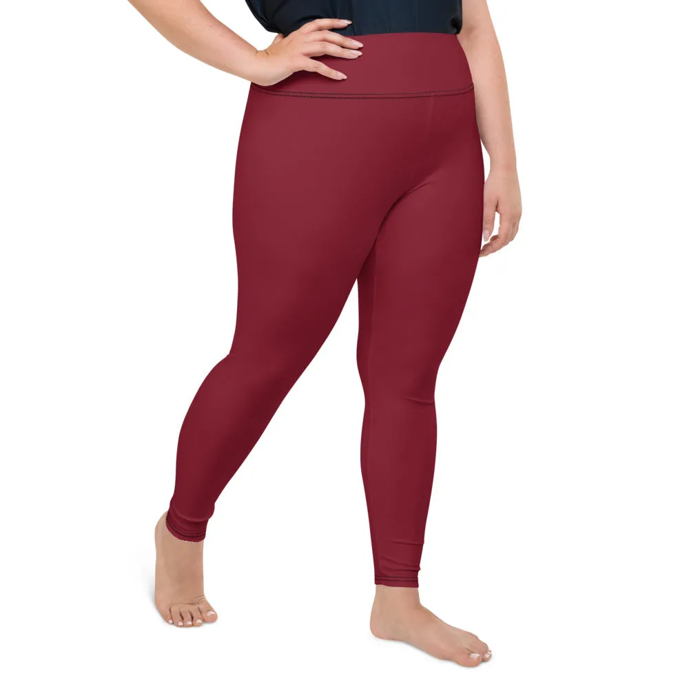 Burgundy Red Women's Tights, Solid Color Print Women's Plus Size Best Quality Leggings-Made in USA/EU