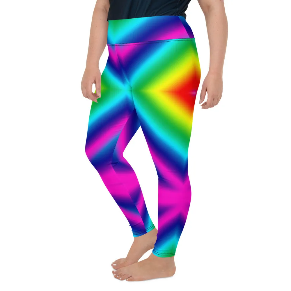 Chevron Rainbow Plus Size Tights, Best Ombre Bright Print Women's Plus Size Leggings- Made in USA/EU