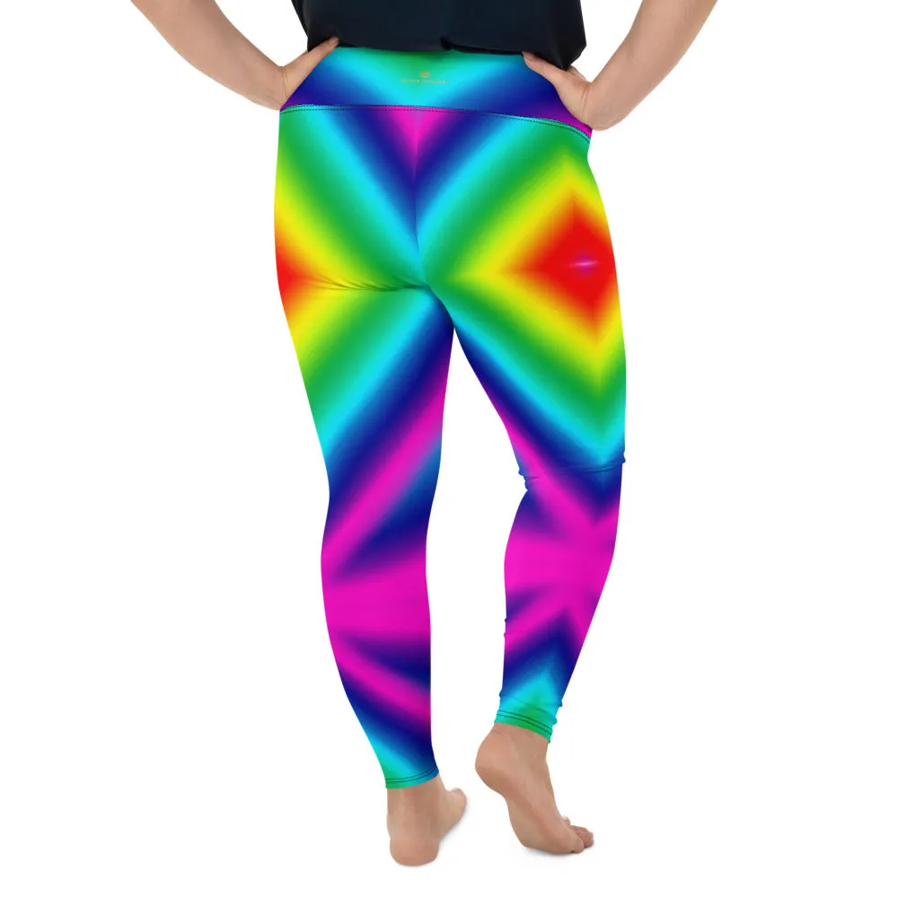 Chevron Rainbow Plus Size Tights, Best Ombre Bright Print Women's Plus Size Leggings- Made in USA/EU