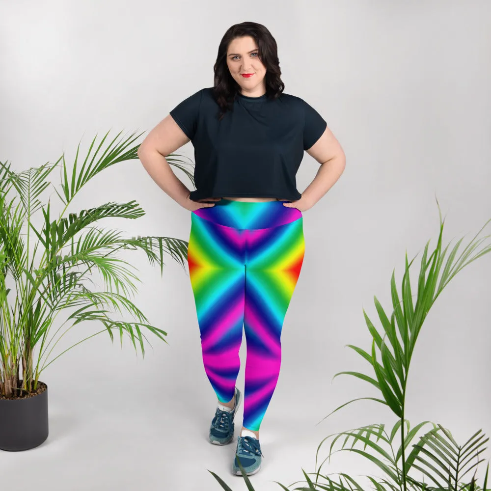 Chevron Rainbow Plus Size Tights, Best Ombre Bright Print Women's Plus Size Leggings- Made in USA/EU