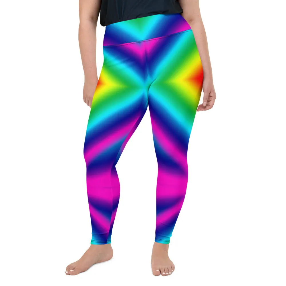 Chevron Rainbow Plus Size Tights, Best Ombre Bright Print Women's Plus Size Leggings- Made in USA/EU