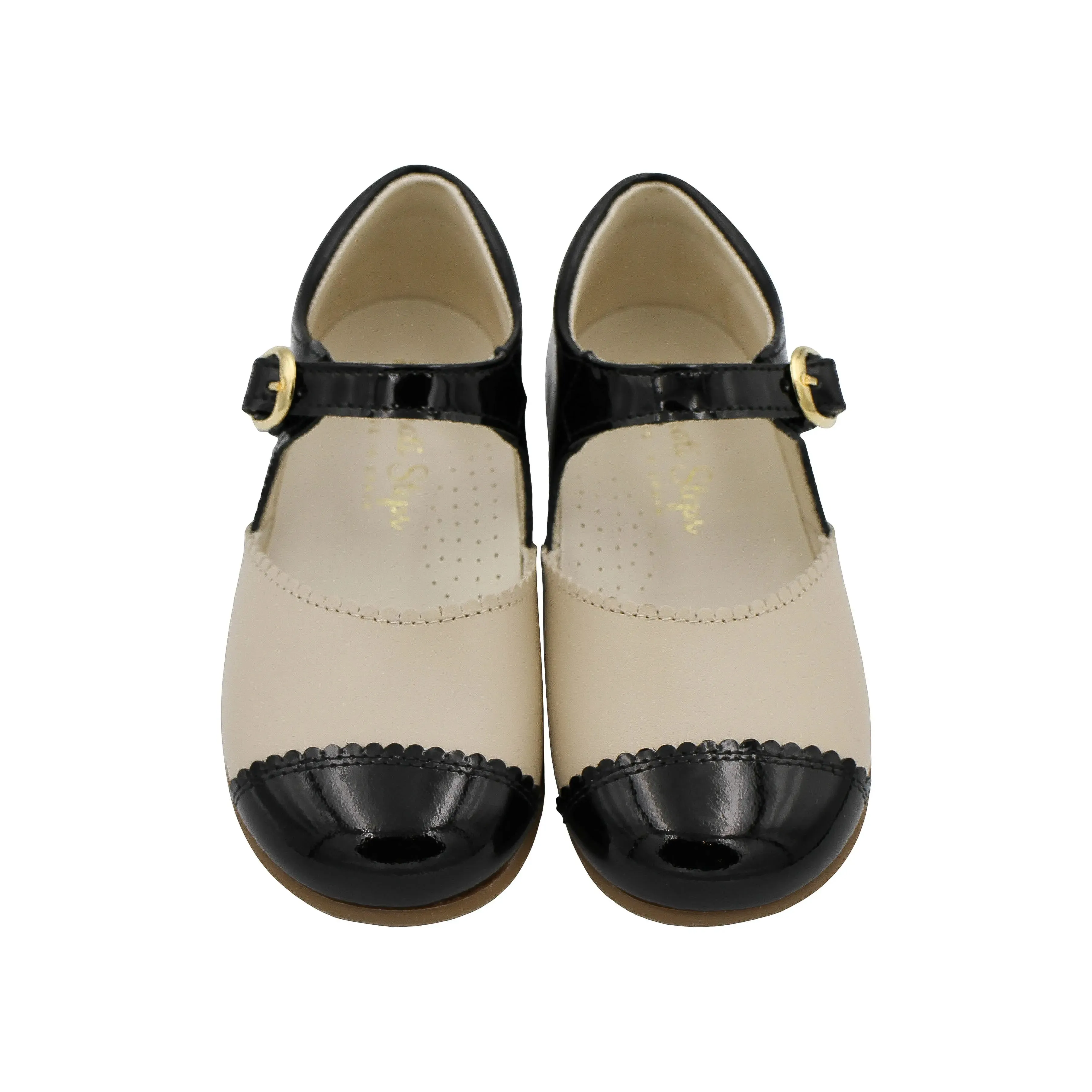 Coco- Light Beige/Black Leather Mary Jane Shoes